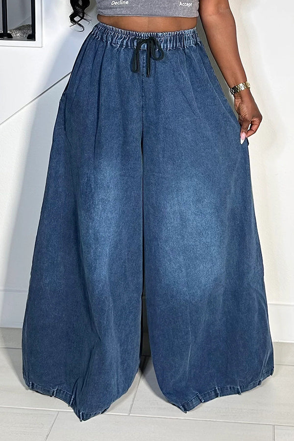 Loose Fit Drawstring High Waist Wide Leg Jeans
