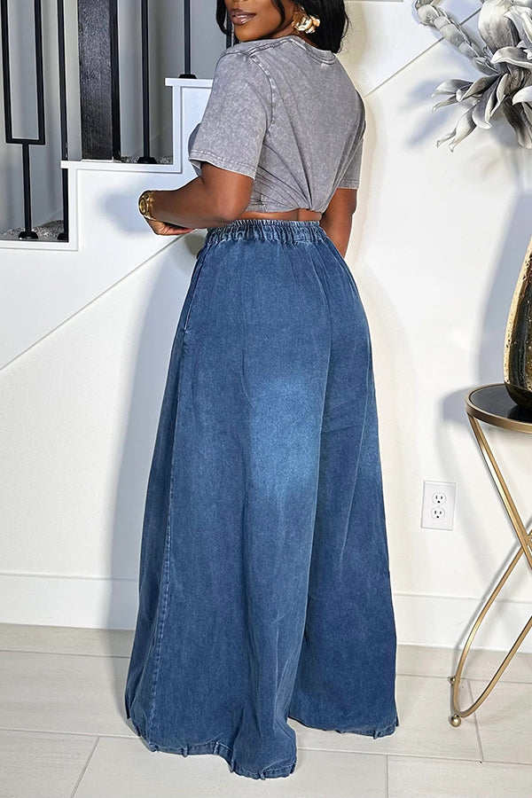 Loose Fit Drawstring High Waist Wide Leg Jeans