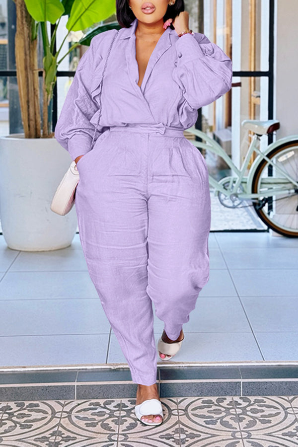 Cozy Balloon Sleeve Top & High Waist Pants Set