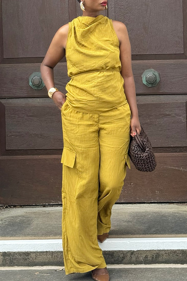 Stylish Sleeveless Top & Wide Leg Pants Set