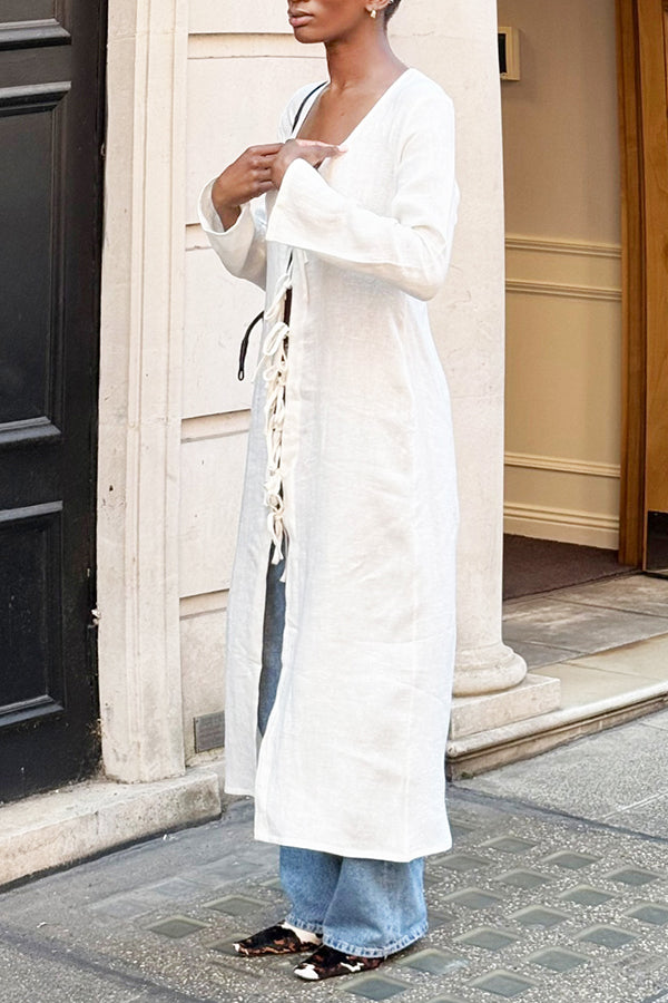 Casual Tied Slit Solid Color Long Top