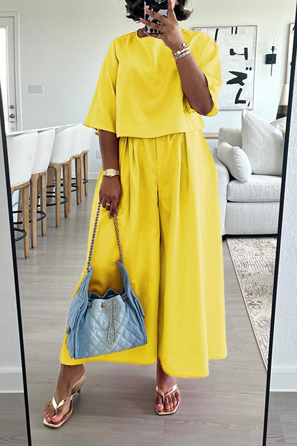 Casual Top & Straight Wide Leg Pants Set