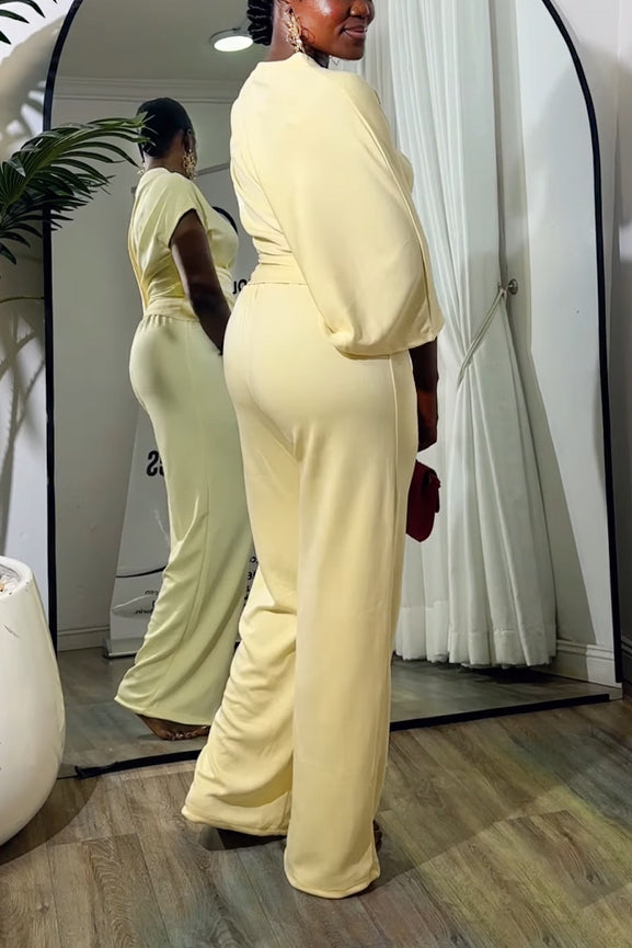 Casual Pleated Top & Elastic Waist Pants Set
