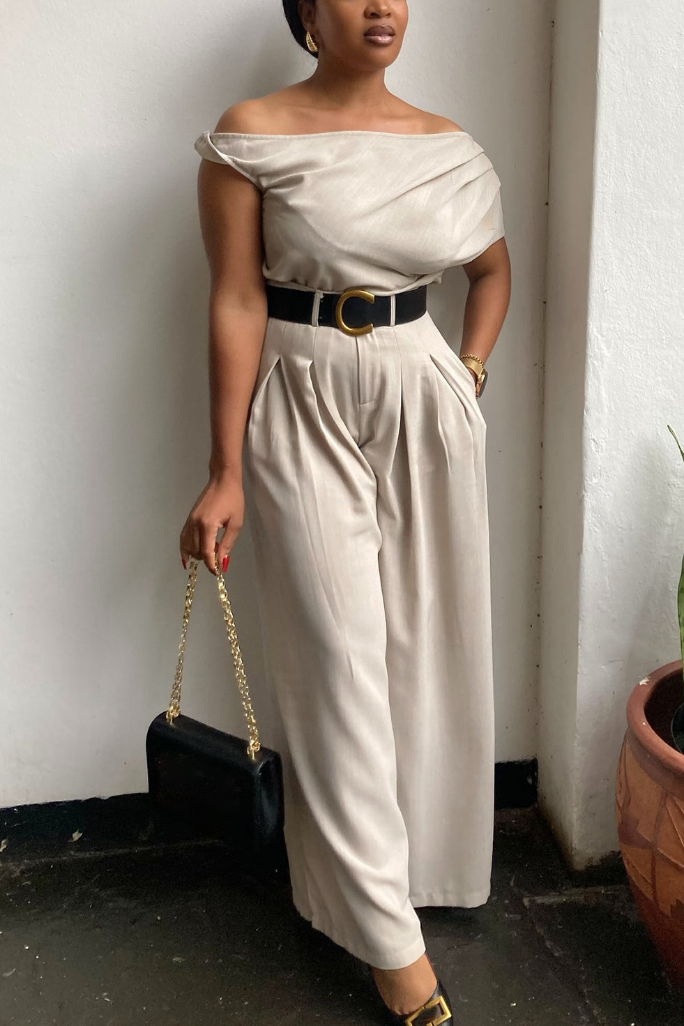 Stylish Off Shoulder Top & Wide Leg Pants Set