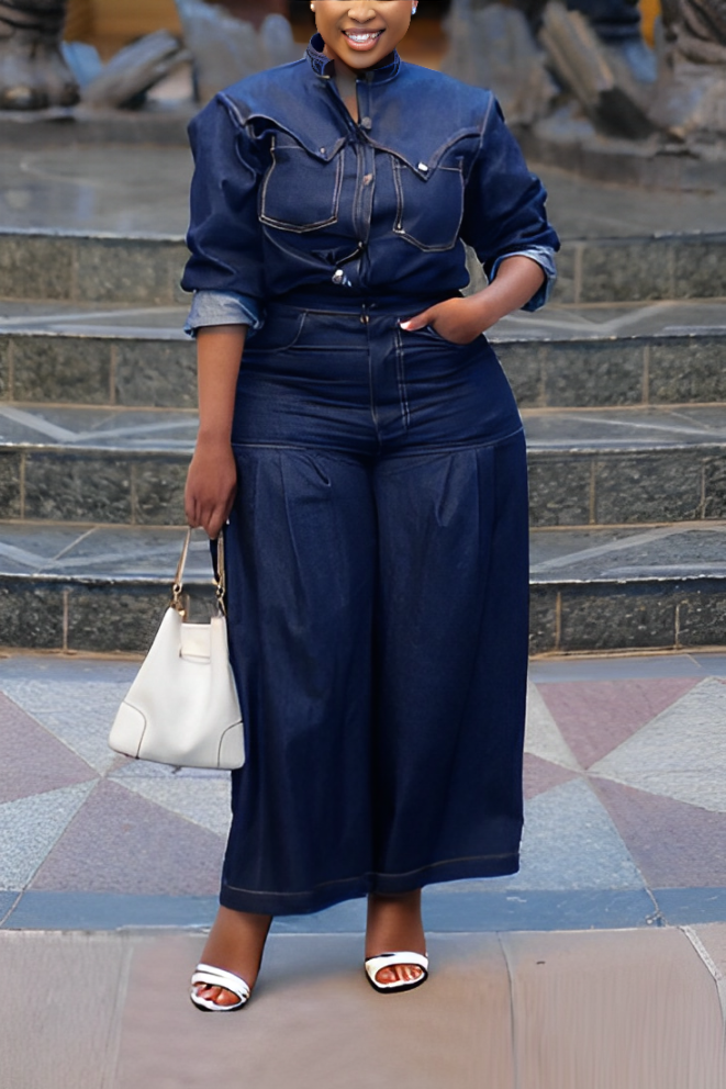 Vintage Denim Jacket & High Waist Wide-leg Jeans Set