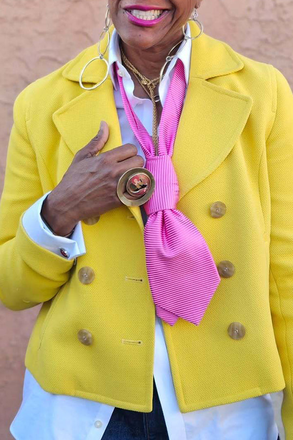 Bright Lapel Collar Double Breasted Pocket Jacket