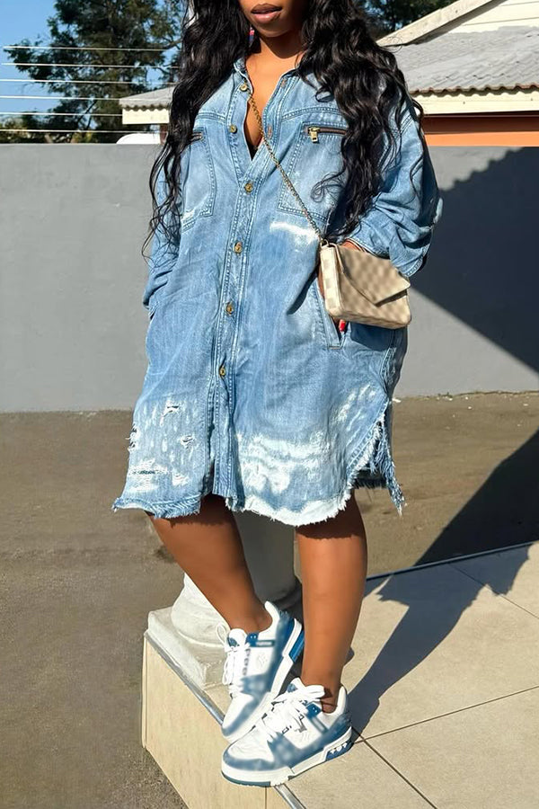 Street Style Single Breasted Raw Edge Denim Romper