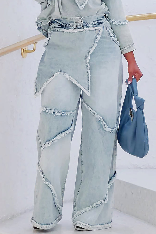 Street Style Patchwork High Waist Wide Leg Jeans