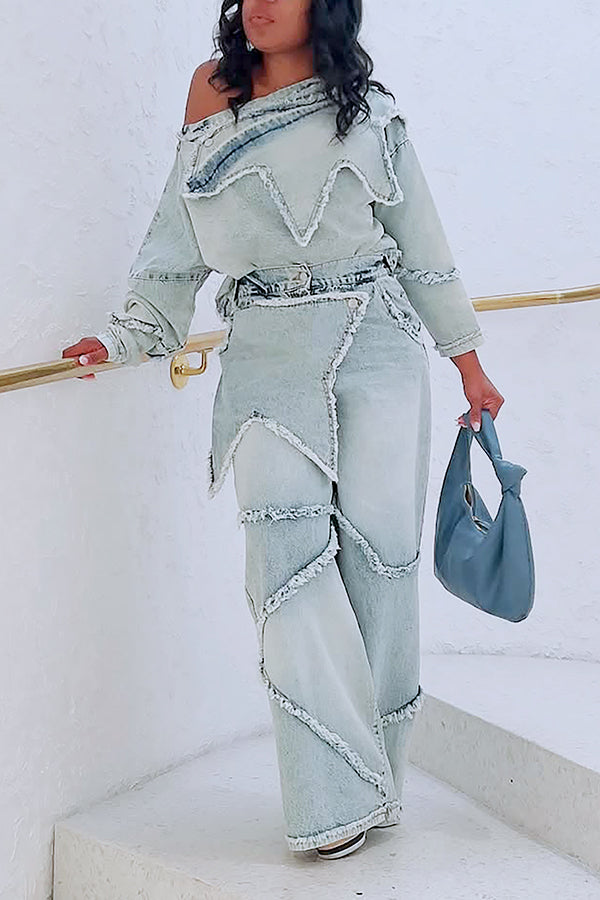 Street Style Patchwork High Waist Wide Leg Jeans