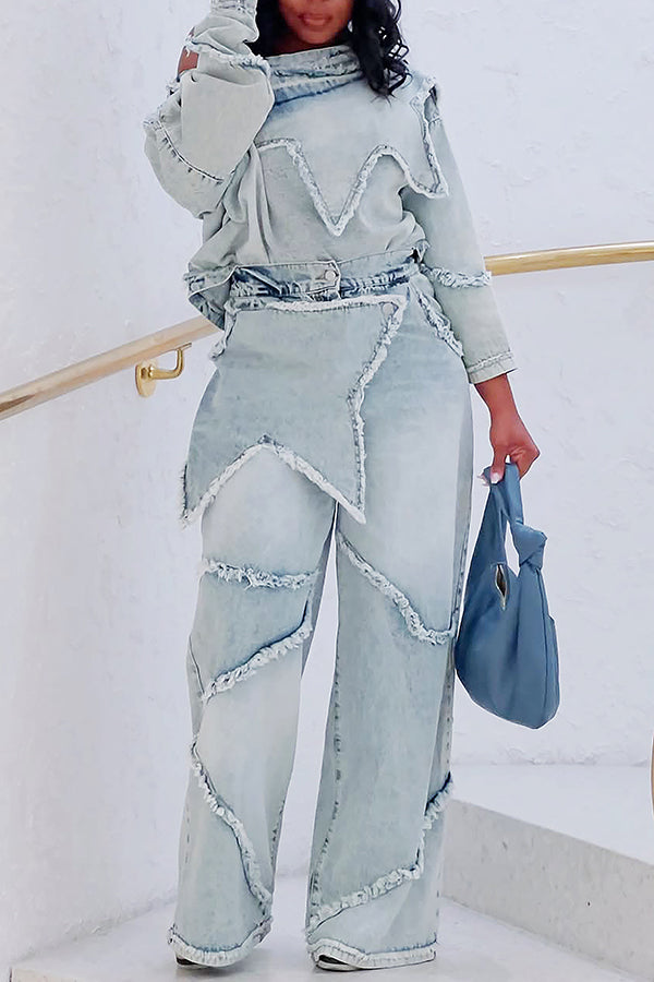 Street Style Patchwork High Waist Wide Leg Jeans