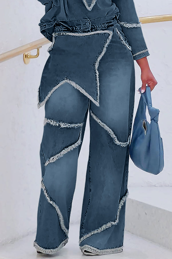 Street Style Patchwork High Waist Wide Leg Jeans