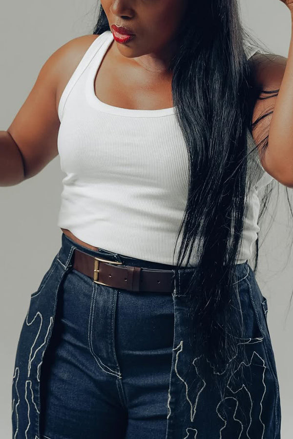 Retro Embroidery Patchwork High Waist Wide Leg Jeans