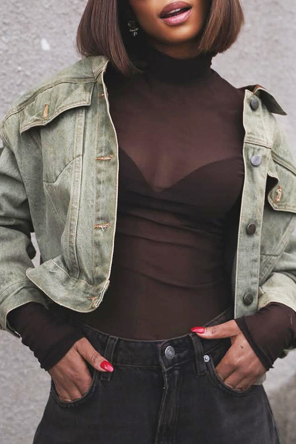 Stylish Double Pocket Short Denim Jacket