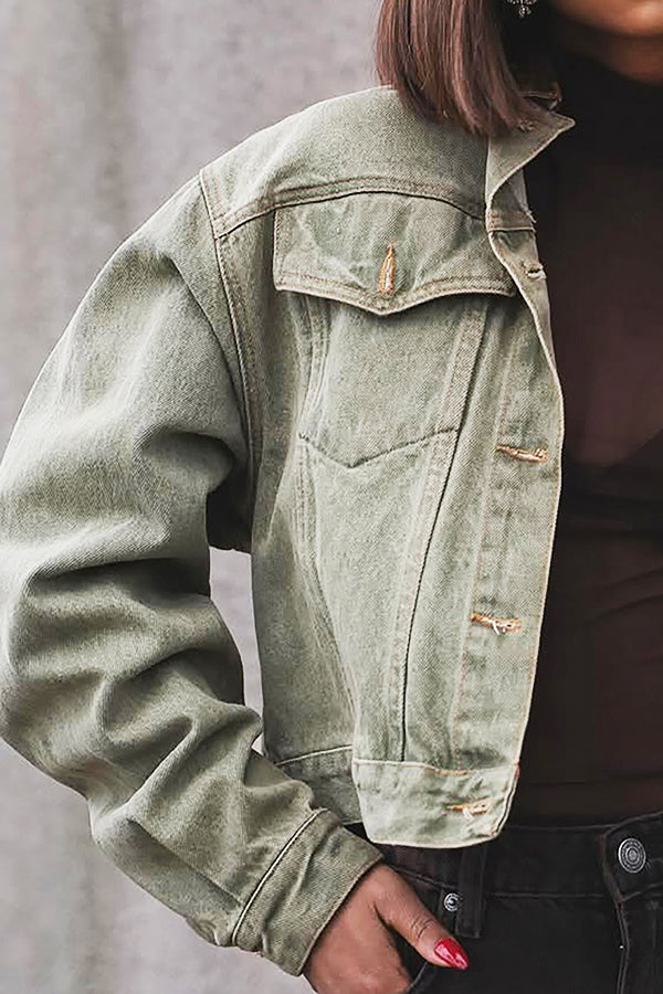 Stylish Double Pocket Short Denim Jacket