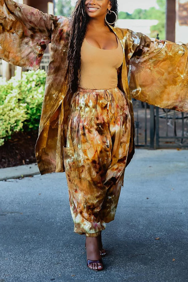 Stylish Tie Dye Wide Sleeve Cardigan