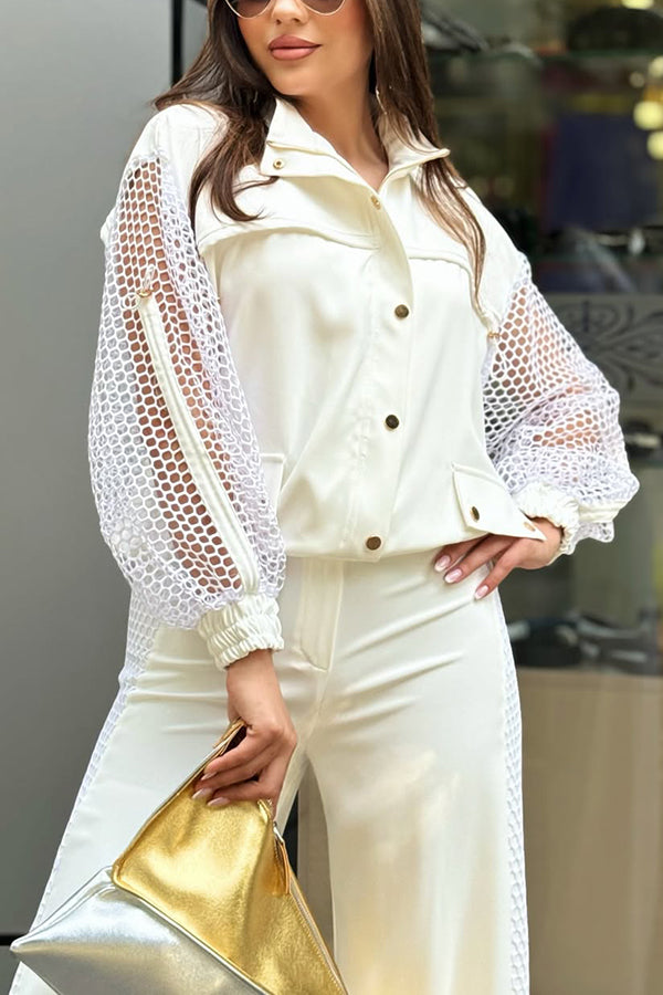 Urban Cutout Patchwork Jacket & Wide Leg Pants Set