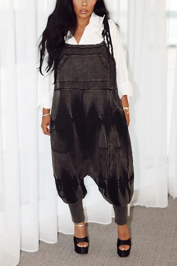 Slouchy Harem Silhouette Adjustable Cargo Overalls