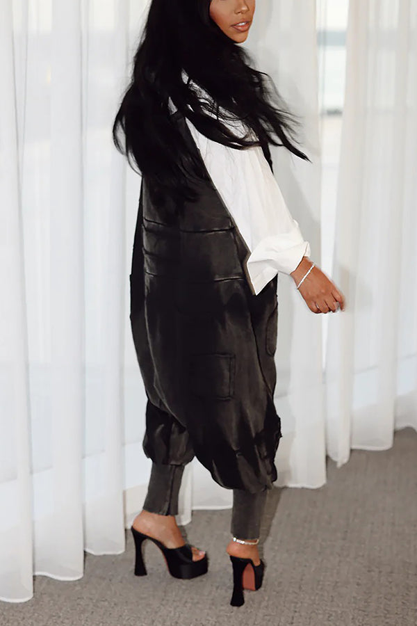 Slouchy Harem Silhouette Adjustable Cargo Overalls