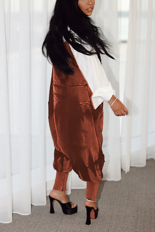 Slouchy Harem Silhouette Adjustable Cargo Overalls
