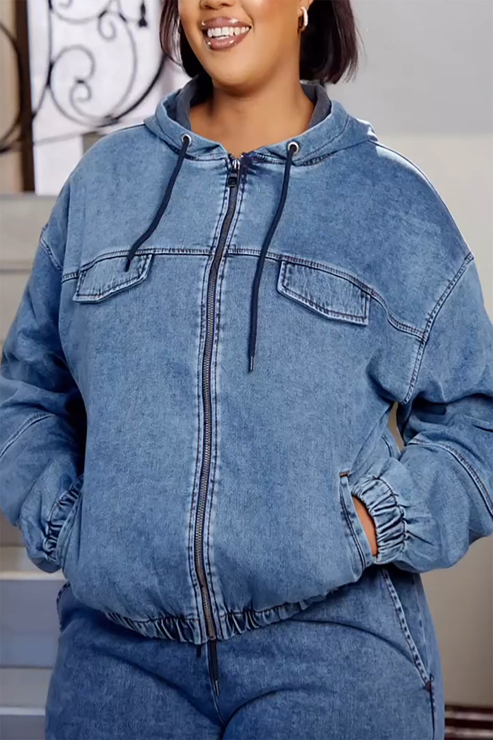 Street Style Denim Hooded Jacket & Jeans Set