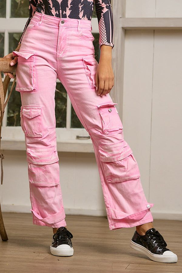 Active Multi Pocket High Waist Cargo Jeans