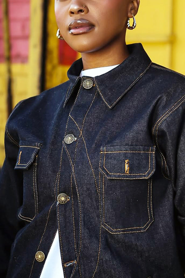 Vintage Textured Button Double Pocket Denim Jacket