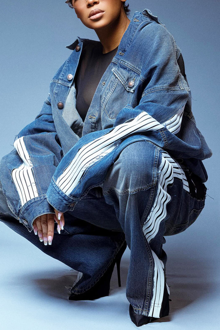 Street Style Geometric Print Denim Jacket