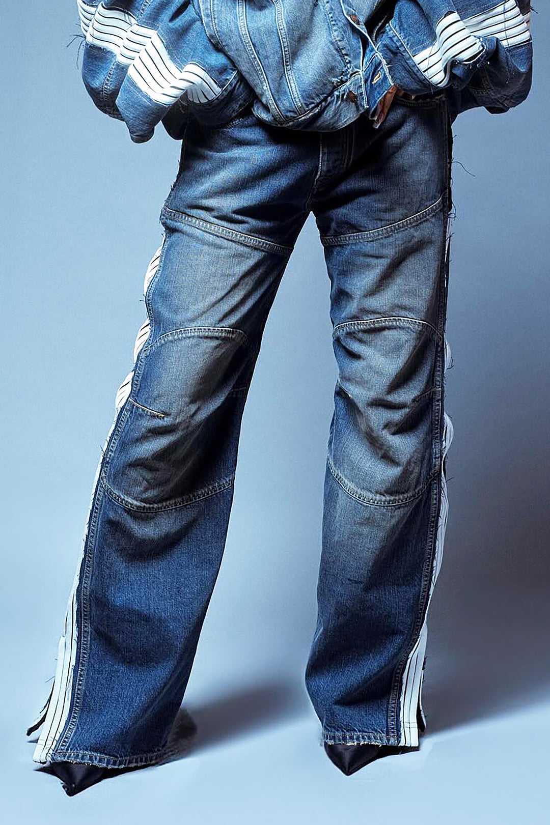 Street Style Geometric Print Slit Wide Leg Jeans