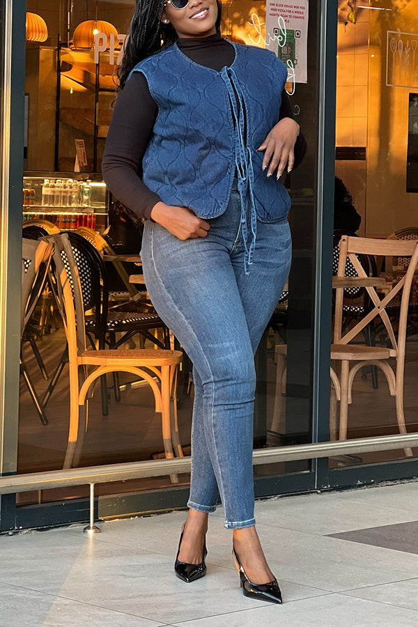 Unique Quilted Cotton Lacing Denim Vest