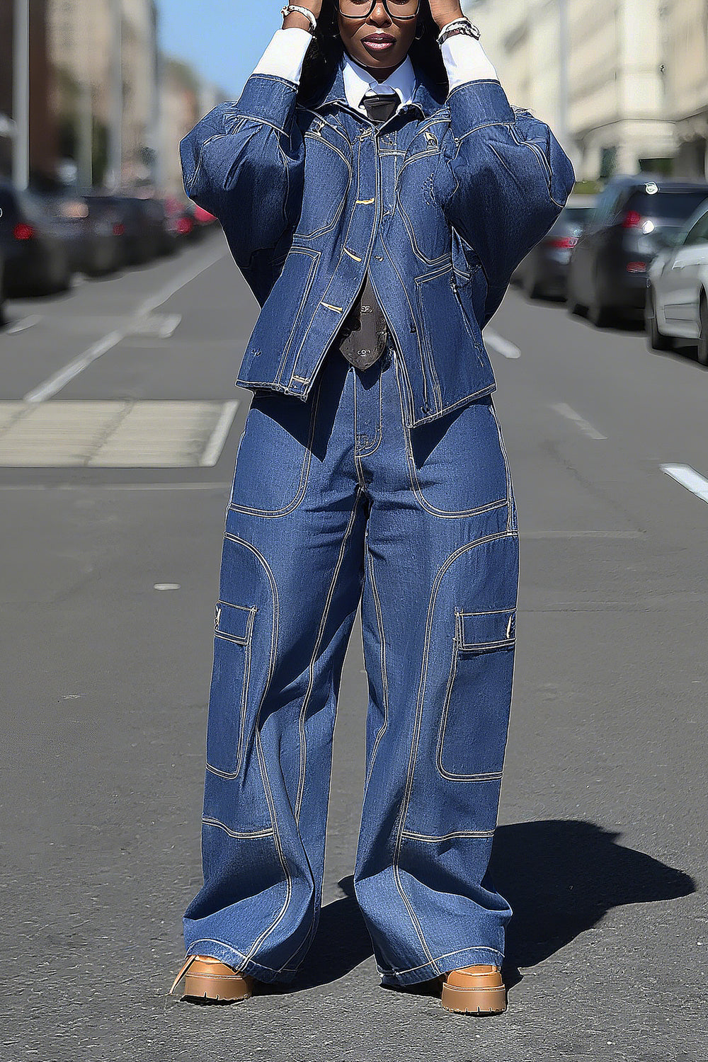 Vintage Single Breasted Lantern Sleeve Denim Jacket