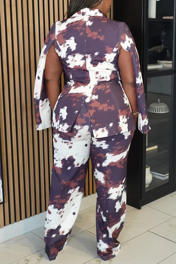 Colorful Tie Dye Slit Sleeve Blazer & Pants Set