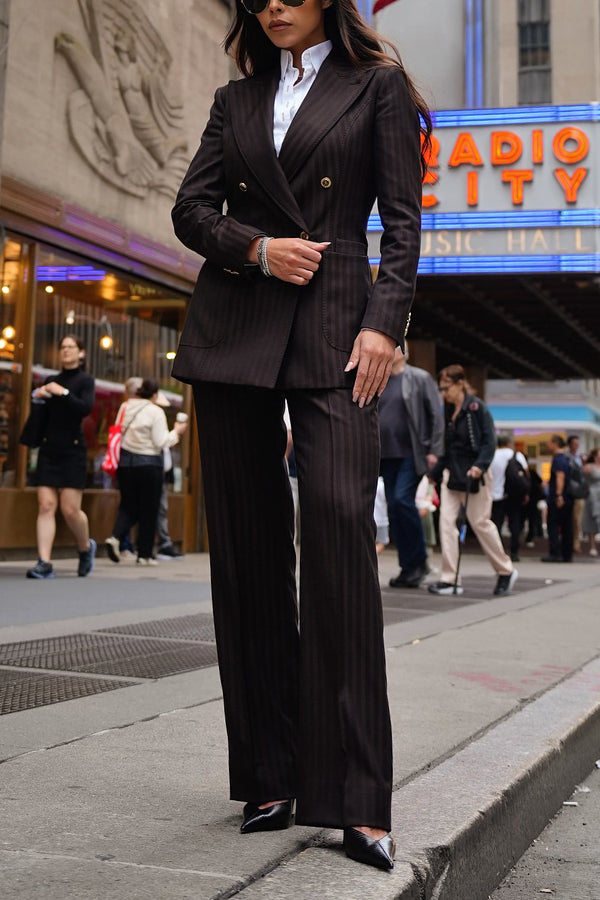 Stylish Striped Blazer & High Waist Straight Pants Set
