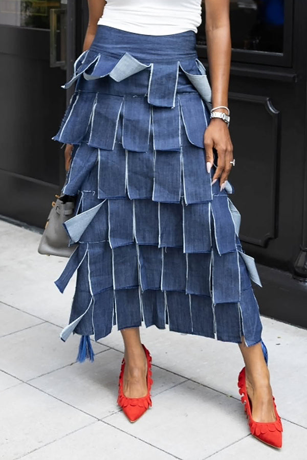 Street Style Patchwork High Waist Denim Skirt