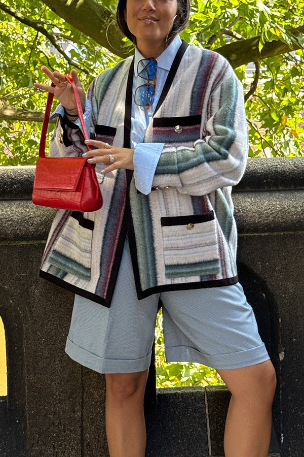 Casual Woolen Printed Multi Pocket Jacket