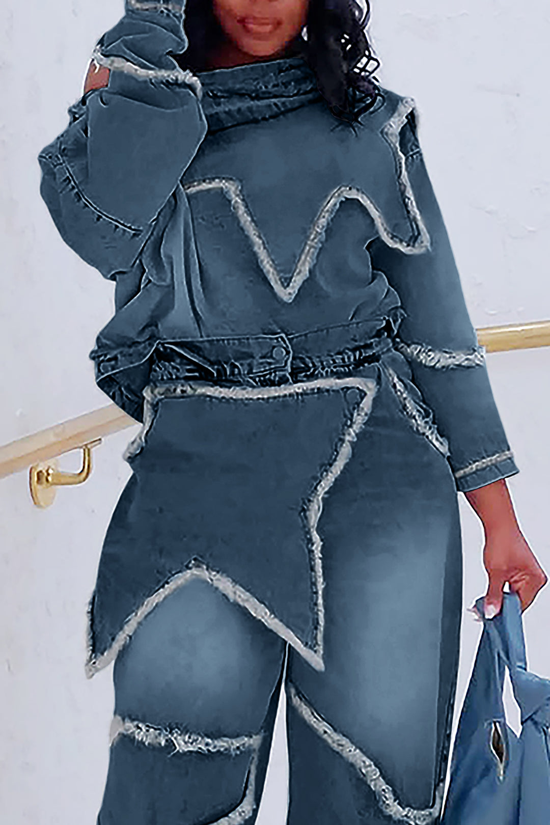 Street Style Patchwork High Waist Wide Leg Jeans