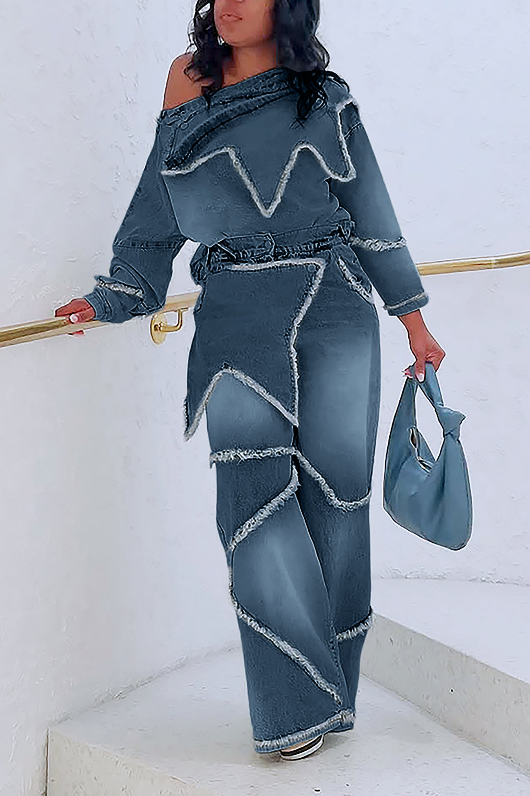 Street Style Patchwork High Waist Wide Leg Jeans