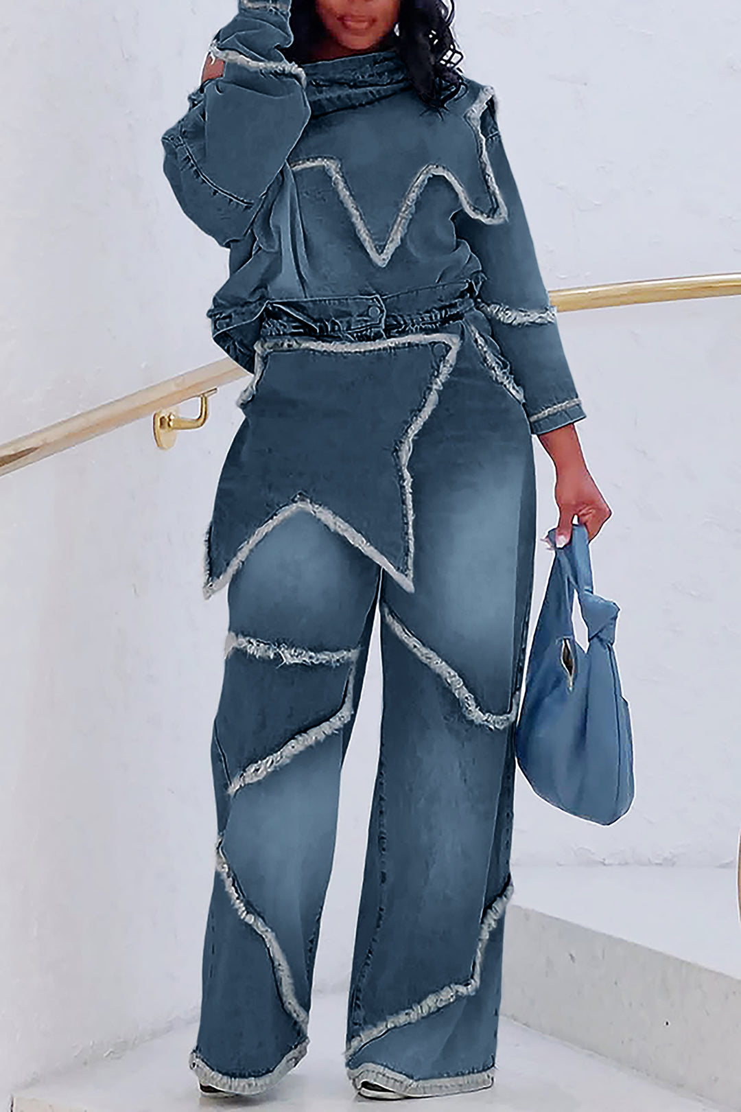 Street Style Patchwork High Waist Wide Leg Jeans