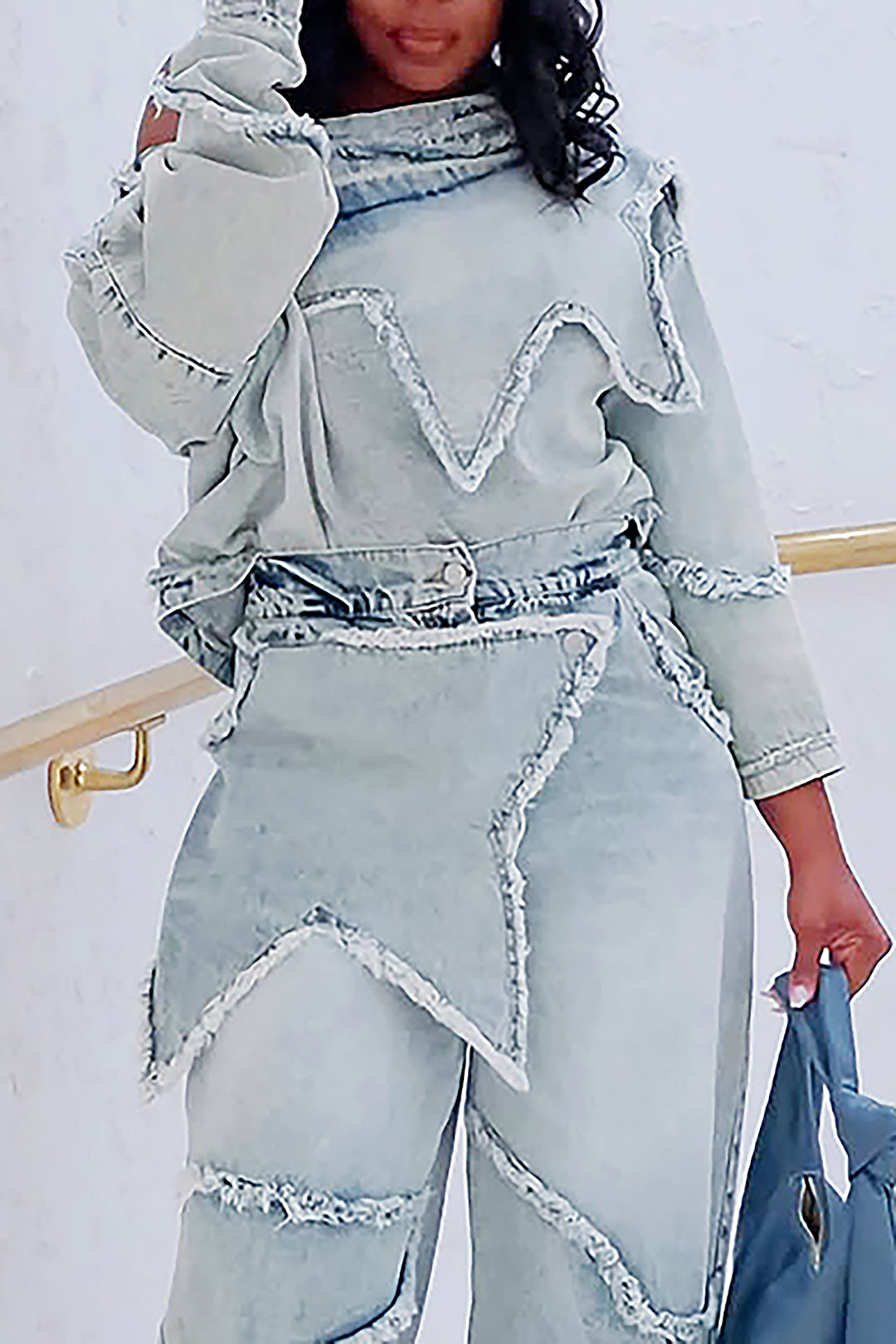Street Style Patchwork High Waist Wide Leg Jeans