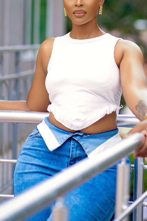 Versatile Cuffed High Waist Wide Leg Jeans