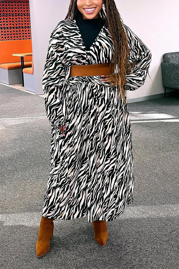 Stylish Contrasting Color Patchwork Belted Maxi Dress