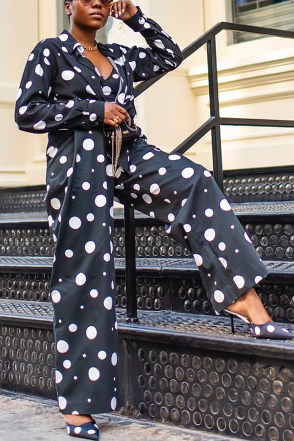 Stylish Polka Dot Print Shirt & Camisole & Pants Set