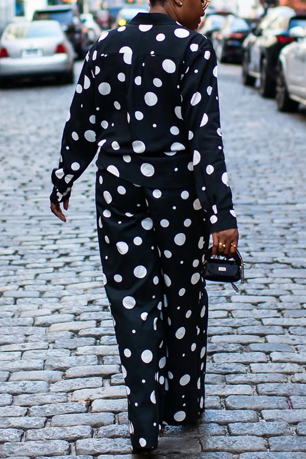 Stylish Polka Dot Print Shirt & Camisole & Pants Set
