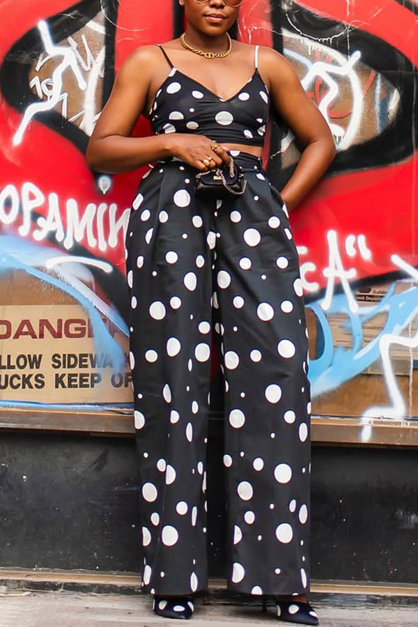 Stylish Polka Dot Print Shirt & Camisole & Pants Set
