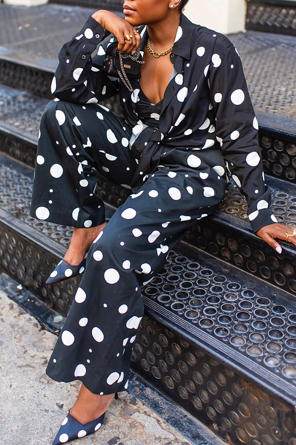 Stylish Polka Dot Print Shirt & Camisole & Pants Set