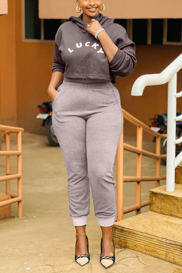 Casual Hoodie & Elastic Waist Skinny Pants Set