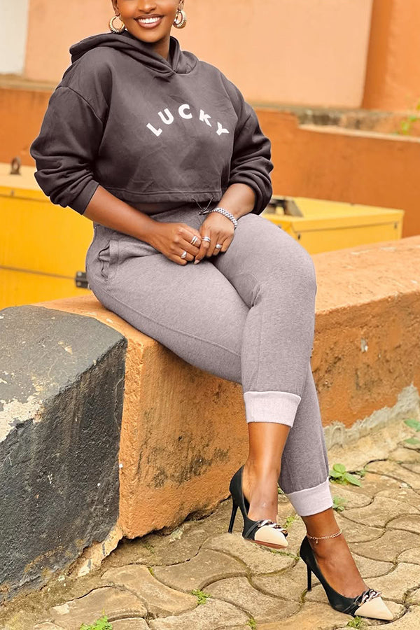 Casual Hoodie & Elastic Waist Skinny Pants Set