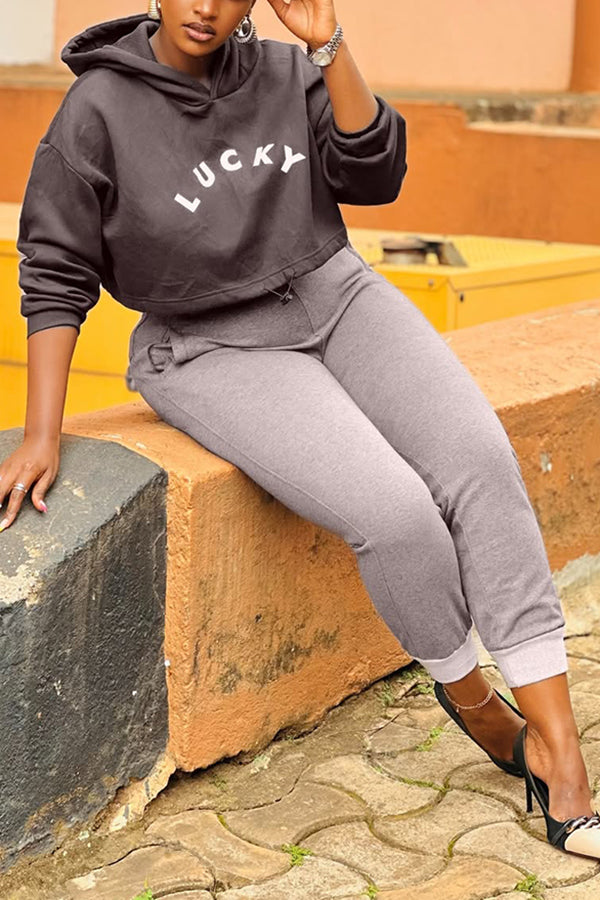 Casual Hoodie & Elastic Waist Skinny Pants Set