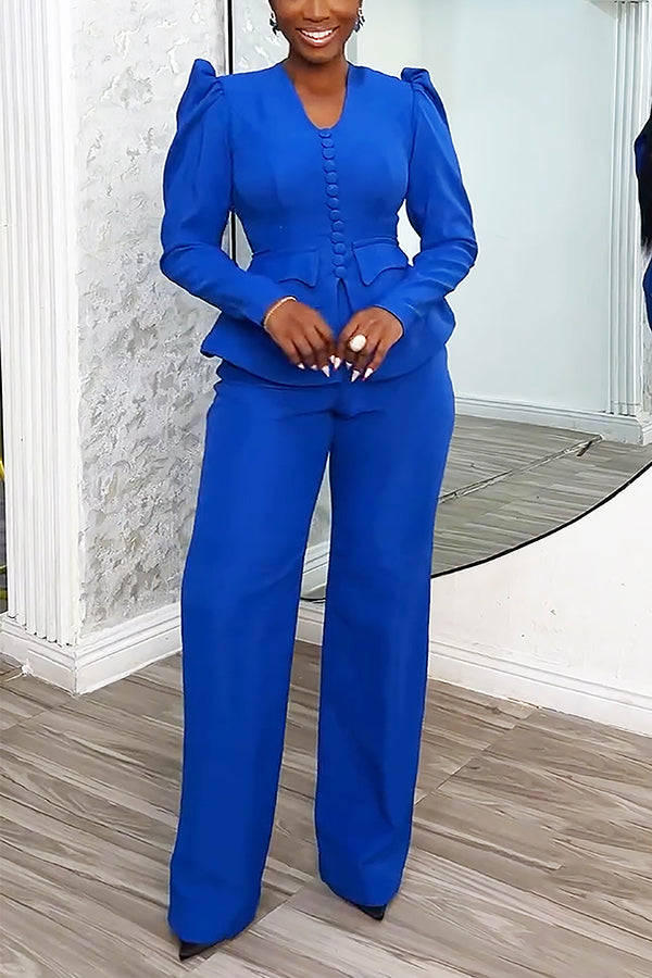 Chic Single Breasted Top & Wide Leg Pants Set