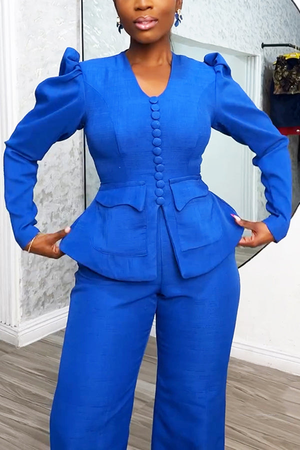 Chic Single Breasted Top & Wide Leg Pants Set