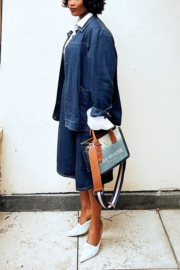 Vintage Denim Jacket & Wide Leg Cropped Jeans Set